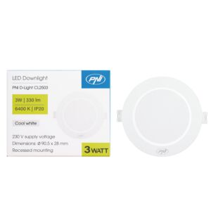 Reflektor LED PNI D-Light CL2503 3W, wpuszczany, okrągły, 90,5*28mm, 6400K, zasilanie 230V, 330 lm, biały
