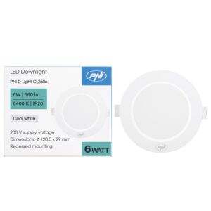 Reflektor LED PNI D-Light CL2506 6W, wpuszczany, okrągły, 120,5*28,4mm, 6400K, zasilanie 230V, 660 lm, biały