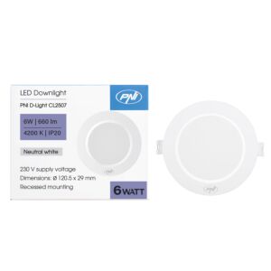 Reflektor LED PNI D-Light CL2507 6W, wpuszczany, okrągły, 120,5*28,4mm, 4200K, zasilanie 230V, 660 lm, biały
