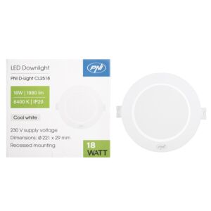 Reflektor LED PNI D-Light CL2518 18W, wpuszczany, okrągły, 220,7*28,9mm, 6400K, zasilanie 230V, 1980 lm, biały