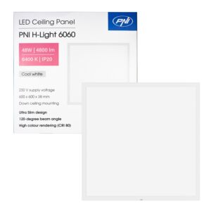 Panel LED PNI H-Light 6060 48W, 600x600mm, 4800lm, 6400K, wewnętrzny, do zabudowy