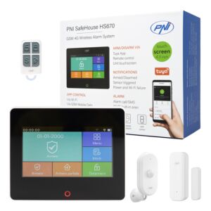PNI SafeHouse HS670 WiFi GSM 4G Bezprzewodowy system alarmowy, kolorowy ekran dotykowy, 99 stref bezprzewodowych, obsługa 5 numerów telefonów
