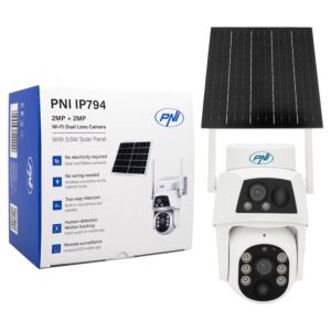 Kamera do monitoringu wideo PNI IP794 z Wi-Fi, PTZ, podwójnym obiektywem 2MP + 2MP, panelem słonecznym 5,5 W, akumulatorem blokowym 8000 mAh